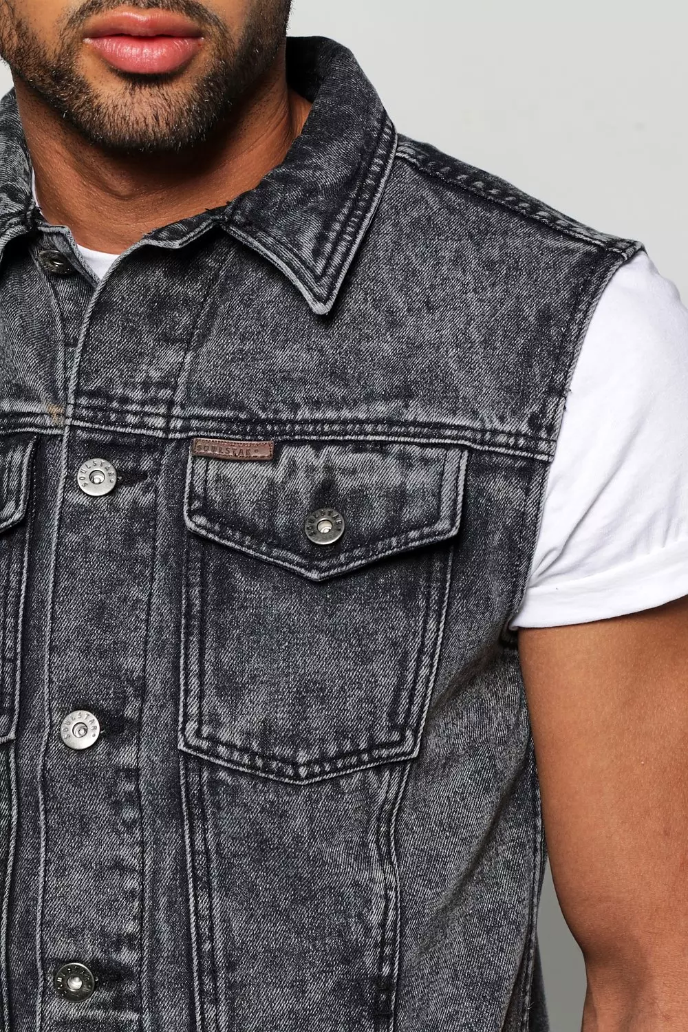 Grey denim vest on sale mens